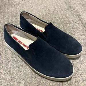 Navy Blue Prada Slip Ons